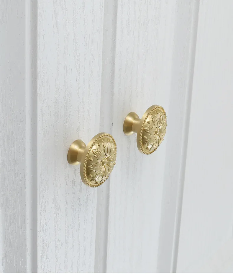 KEDLO Brass handle single hole solid cabinet door light gold European style drawer kitchen shoe cabinet wardrobe brass knob