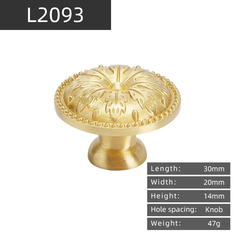 KEDLO Brass handle single hole solid cabinet door light gold European style drawer kitchen shoe cabinet wardrobe brass knob