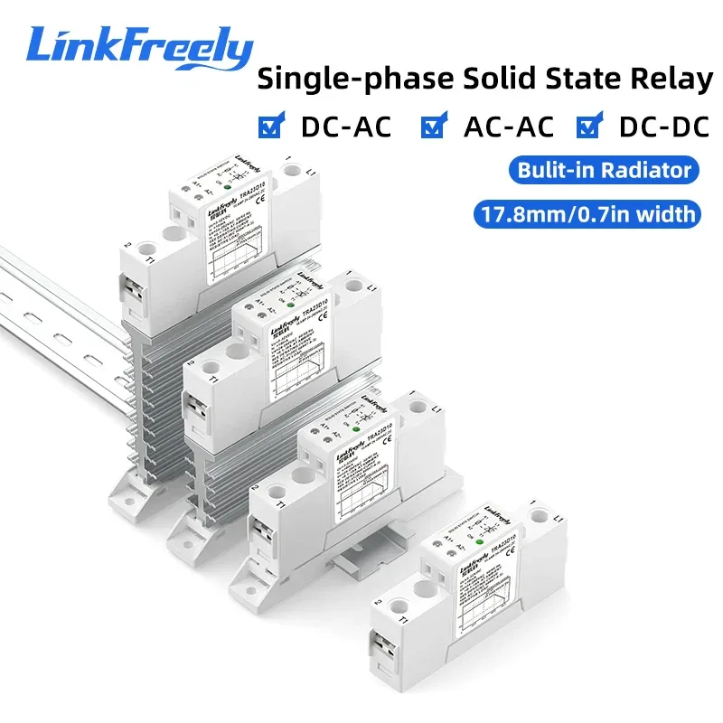 17.8mm Slim Solid State Relay Module Integrated Heatsink SSR DC-DC DC-AC AC-AC DIN Rail 40A DC AC Control Relay Patent Design