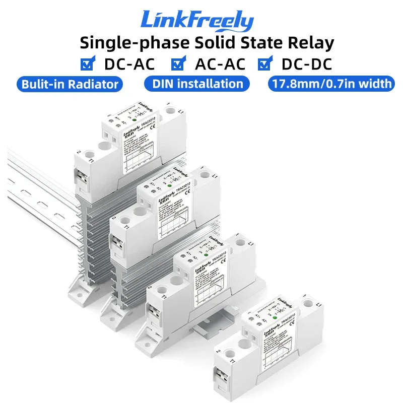 17.8mm Slim Solid State Relay Module Integrated Heatsink SSR DC-DC DC-AC AC-AC DIN Rail 40A DC AC Control Relay Patent Design