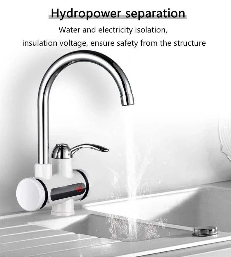 DMWD Electric Instant Hot Water Faucet Stainless Steel Water heater with LED Temperature Display Tankless Tap For Kitchen shower