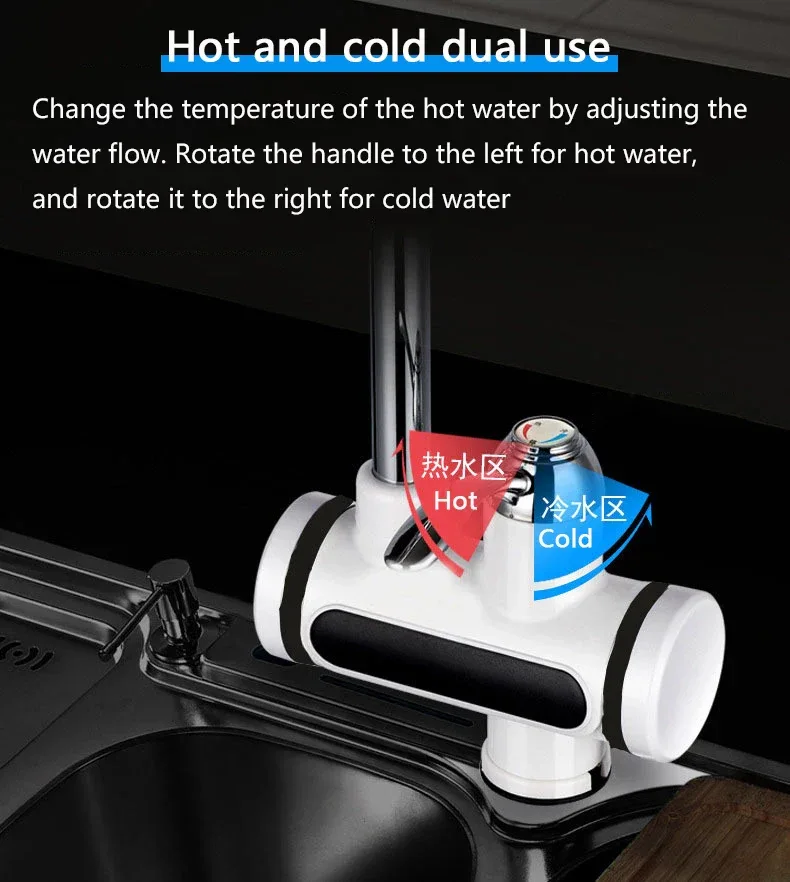 DMWD Electric Instant Hot Water Faucet Stainless Steel Water heater with LED Temperature Display Tankless Tap For Kitchen shower