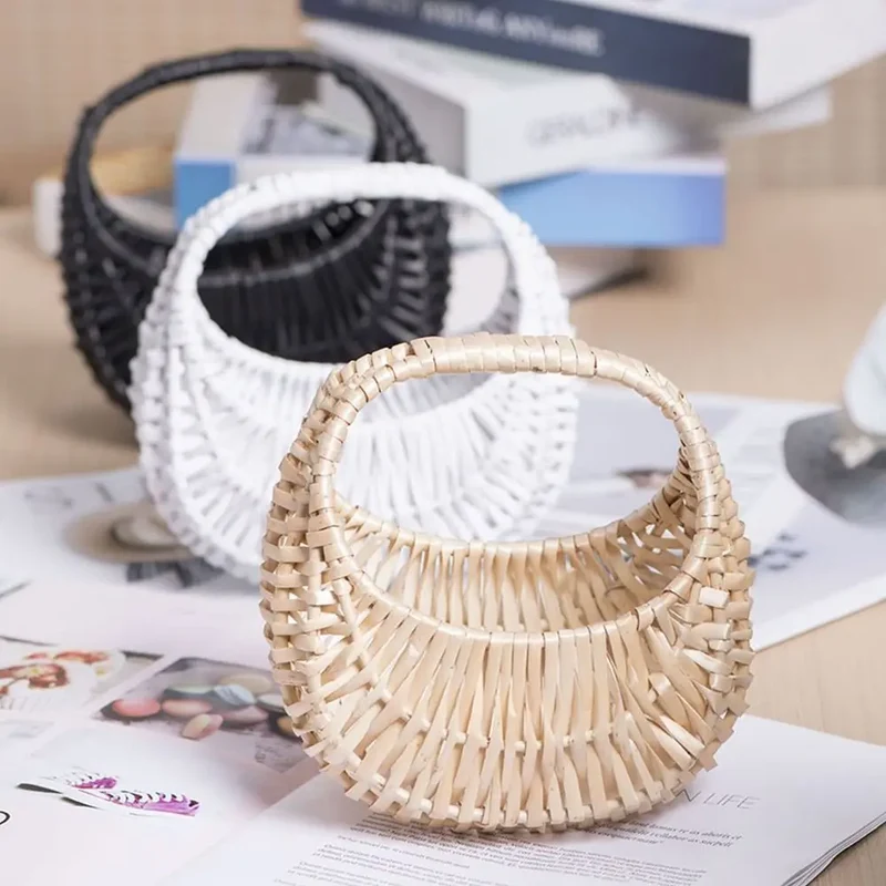 Willow Woven Hand-held Flower Basket DIY Flower Basket Picnic Rattan Basket Storage Basket Photography Props Holiday Gift Basket