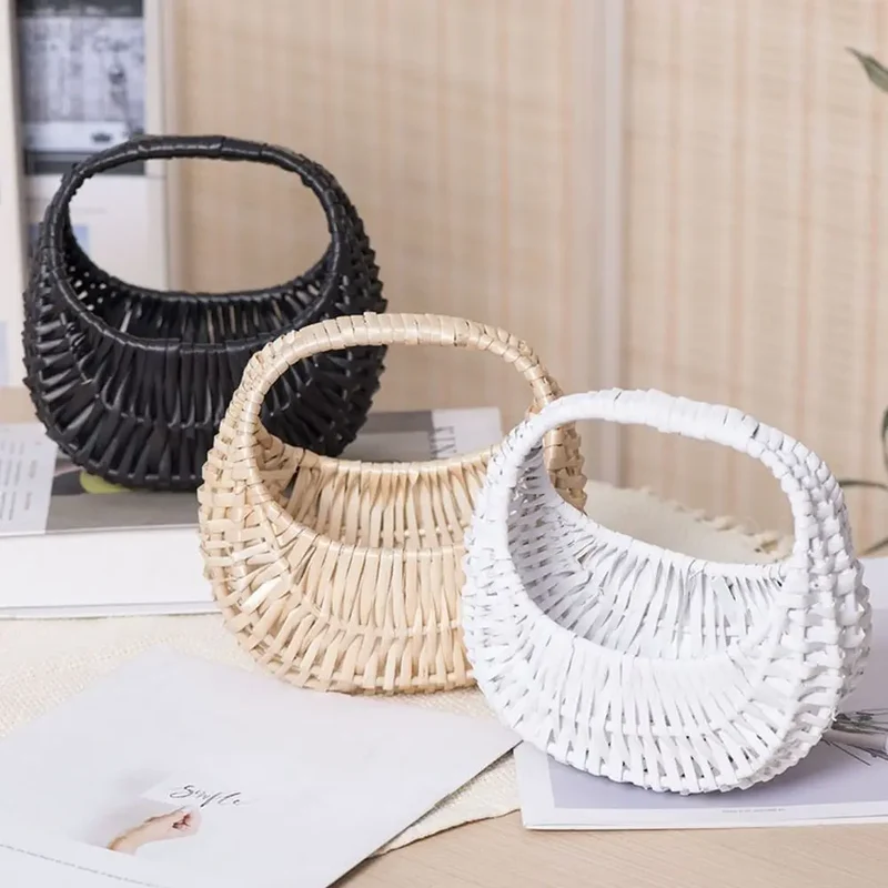 Willow Woven Hand-held Flower Basket DIY Flower Basket Picnic Rattan Basket Storage Basket Photography Props Holiday Gift Basket