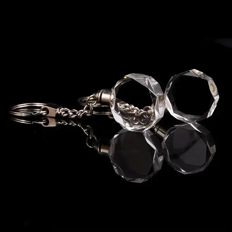 Crystal Keyring with LED Light inside Free Engrave any Design Crystal Blank Key Ring Custom Logo Family Photo DIY Birthday Gifts