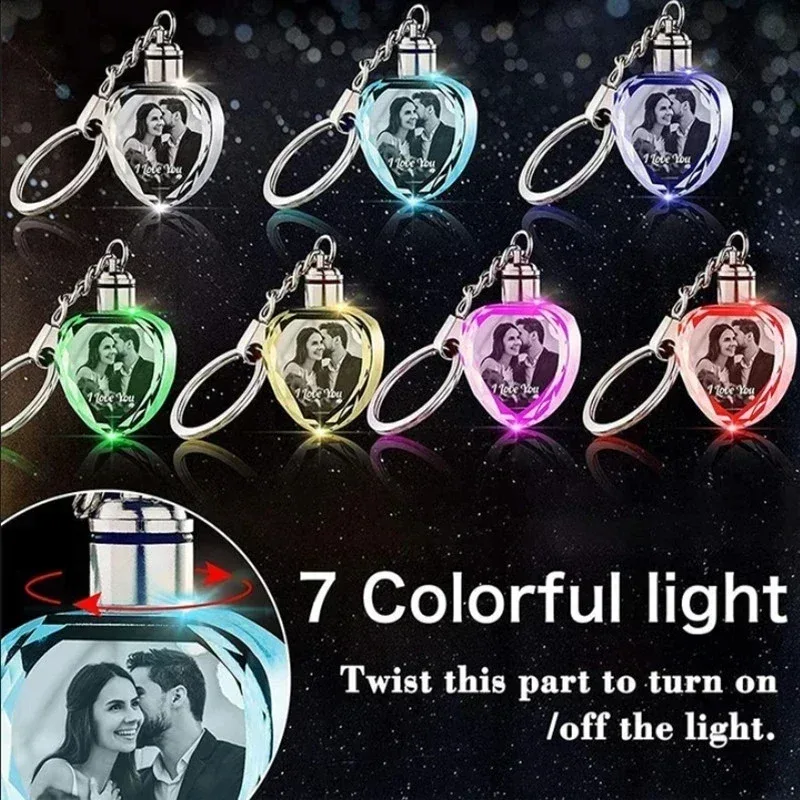 Crystal Keyring with LED Light inside Free Engrave any Design Crystal Blank Key Ring Custom Logo Family Photo DIY Birthday Gifts