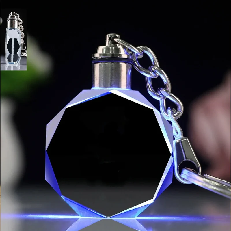 Crystal Keyring with LED Light inside Free Engrave any Design Crystal Blank Key Ring Custom Logo Family Photo DIY Birthday Gifts