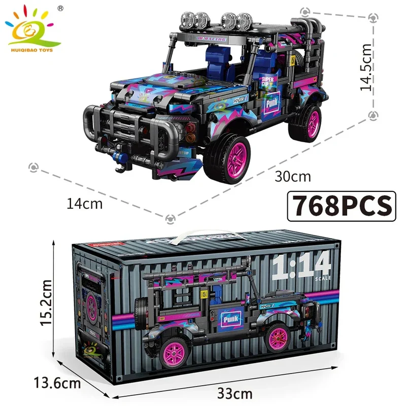 HUIQIBAO 1:14 Off-road Vehicle Racing Car Technical Model Building Block MOC Truck Brick Children City Construction Toy Boy Game