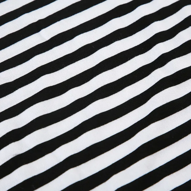 Autumn sexy off shoulder long sleeved black white contrasting color stripes slash neck T-shirt
