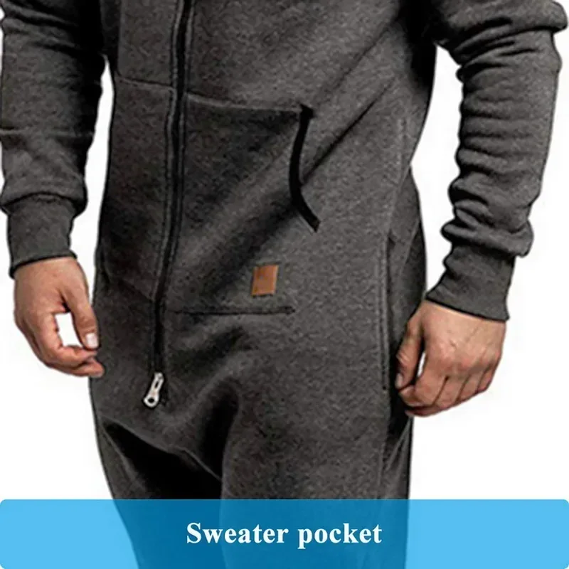 New Custom Design Jumpsuit Pajamas Long-sleeved sports pants solid color splicing casual sweater men's zipper hoodie