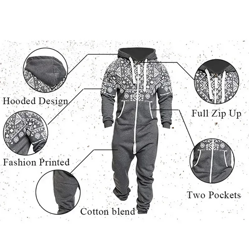 New Custom Design Jumpsuit Pajamas Long-sleeved sports pants solid color splicing casual sweater men's zipper hoodie