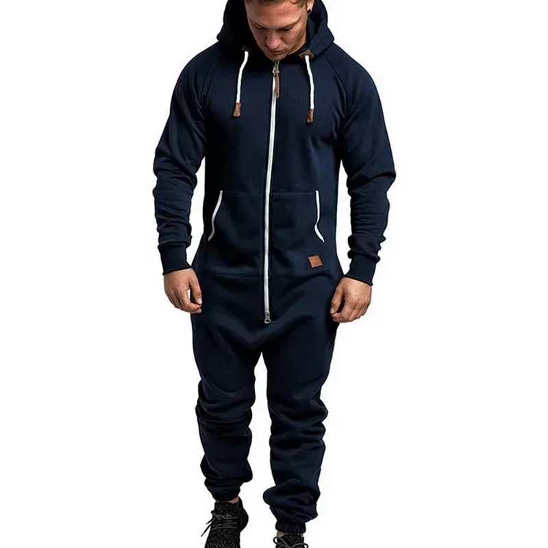 New Custom Design Jumpsuit Pajamas Long-sleeved sports pants solid color splicing casual sweater men's zipper hoodie