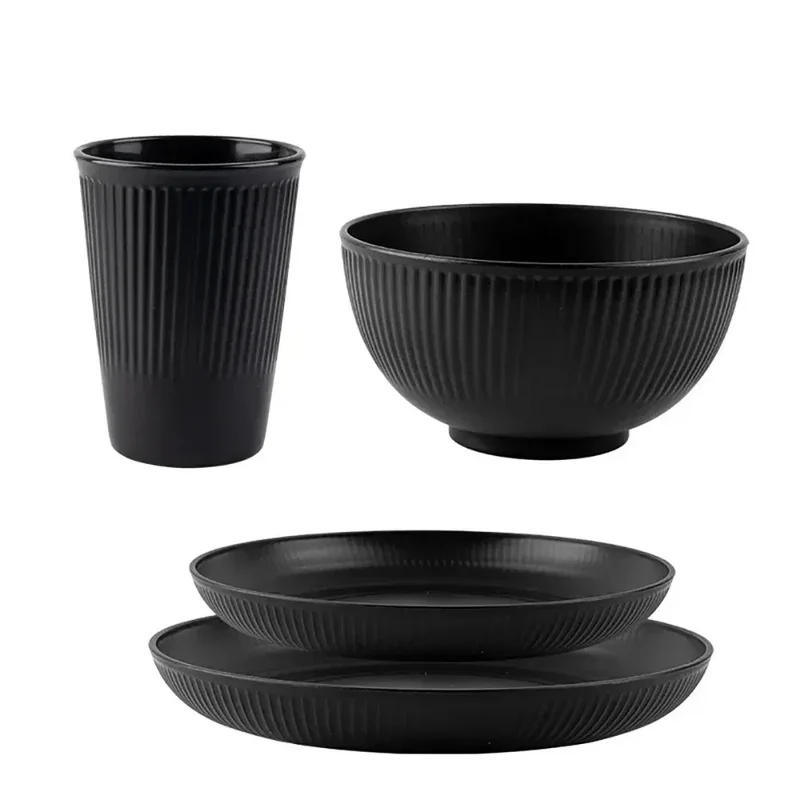 Colourful Wheat Straw Cutlery Set 4Pcs Bowl Cup Dish Set Portable Tableware Set Dinnerware Kits for Picnic Camping