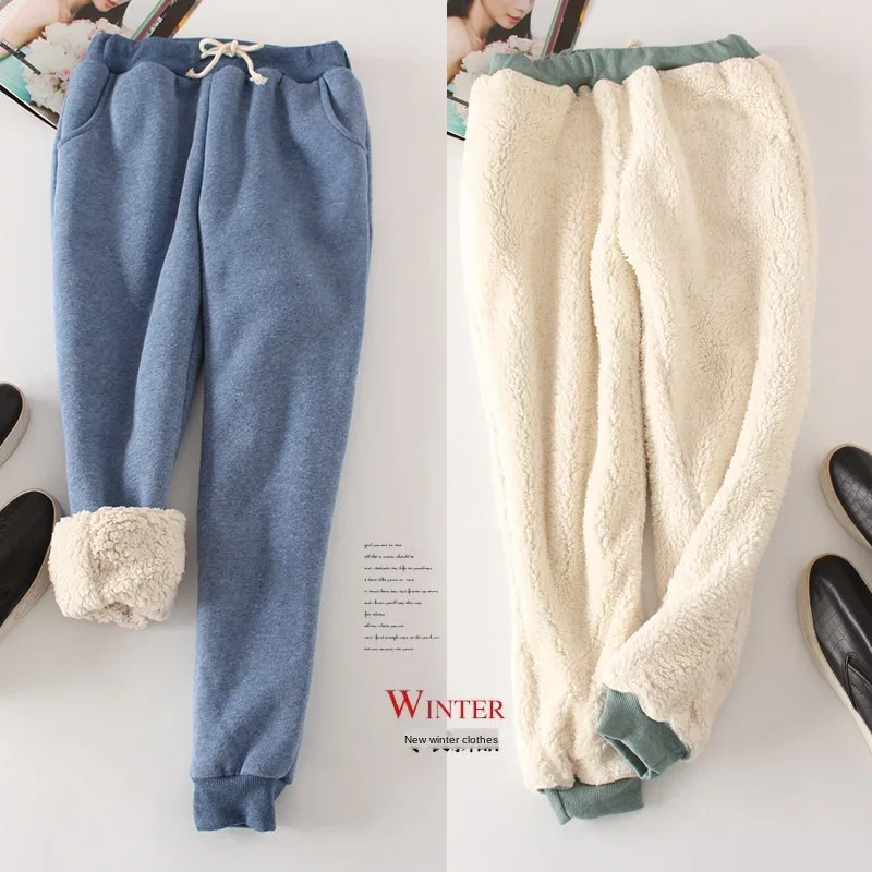 Lambskin Sweatpants Winter Women's Velvet Autumn and Models Loose Thickening Was Thin Warm Pants