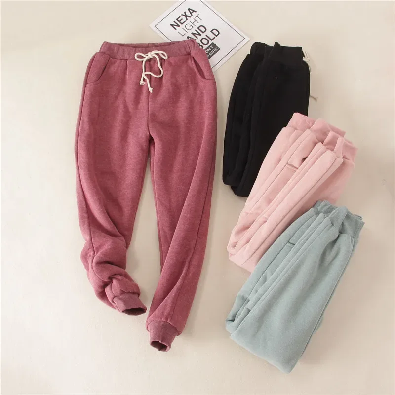 Lambskin Sweatpants Winter Women's Velvet Autumn and Models Loose Thickening Was Thin Warm Pants