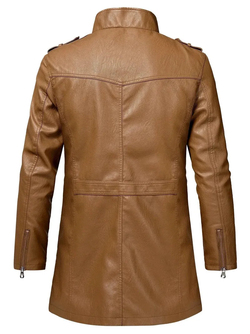 Men Long Coat Men Autumn Fashion Long Warm Pocket Leather Jacket Men Winter Casual England Style Vintage Leather Jacket Parkas