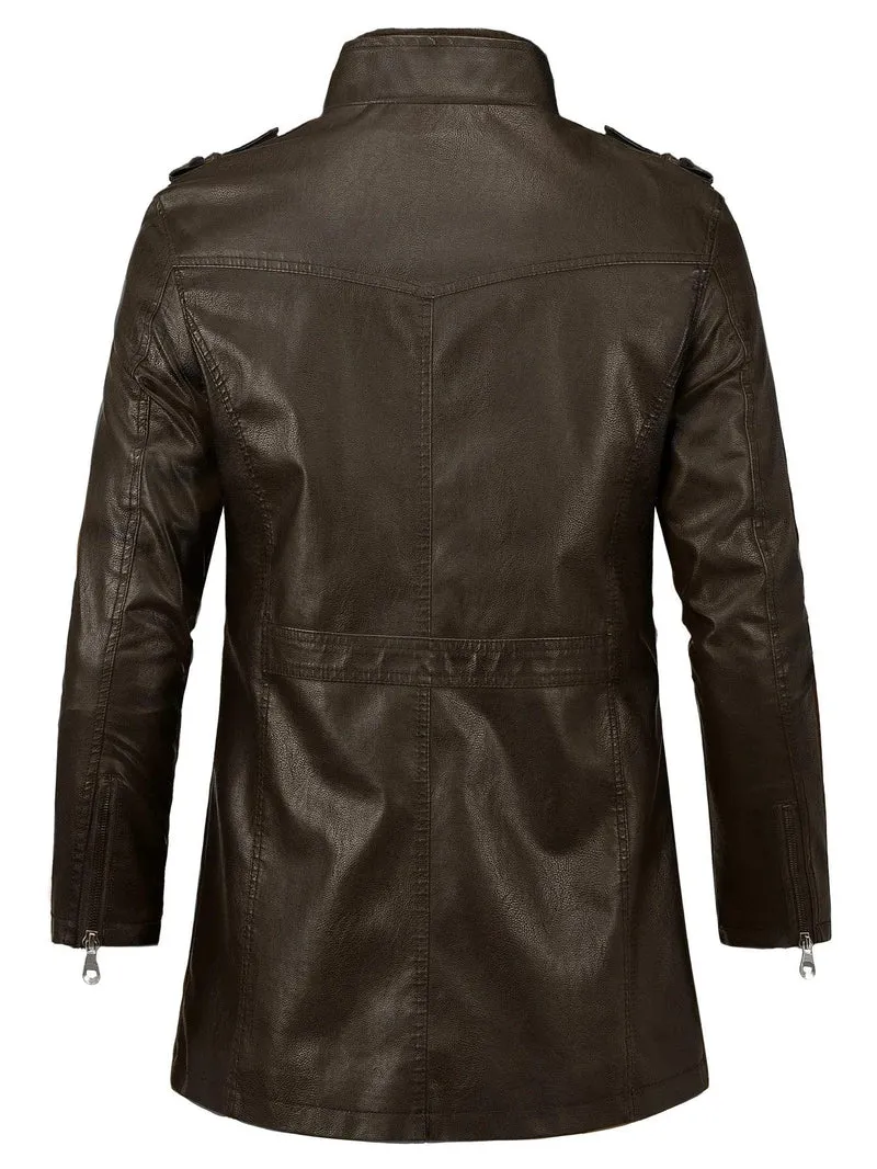 Men Long Coat Men Autumn Fashion Long Warm Pocket Leather Jacket Men Winter Casual England Style Vintage Leather Jacket Parkas