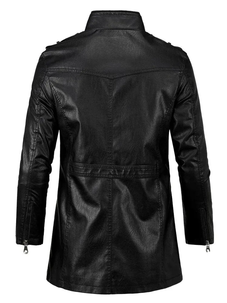 Men Long Coat Men Autumn Fashion Long Warm Pocket Leather Jacket Men Winter Casual England Style Vintage Leather Jacket Parkas