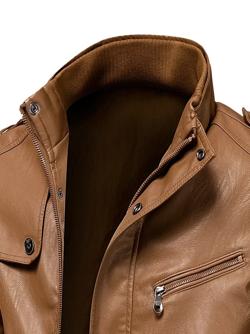 Men Long Coat Men Autumn Fashion Long Warm Pocket Leather Jacket Men Winter Casual England Style Vintage Leather Jacket Parkas