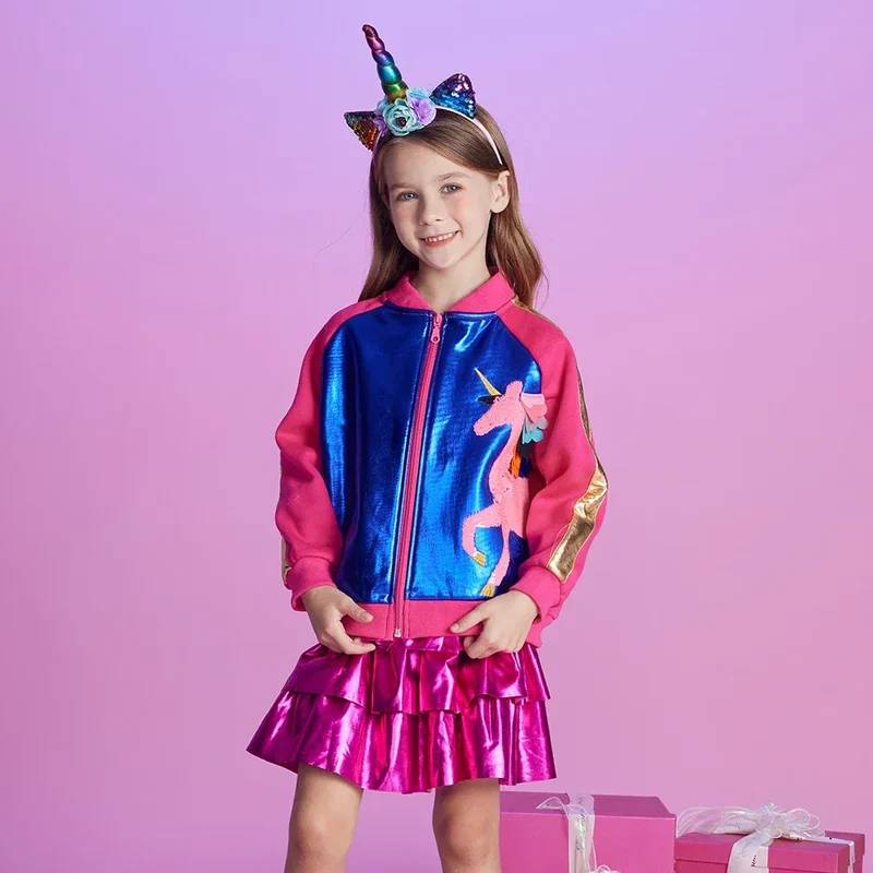DXTON 2024 Autumn Winter Girls Jackets Unicorn Children Coat Sequin Zipper Cardigan Kids Jackets Cool Girls Outerwear Costumes