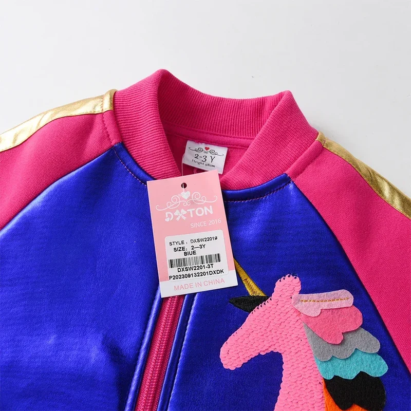 DXTON 2024 Autumn Winter Girls Jackets Unicorn Children Coat Sequin Zipper Cardigan Kids Jackets Cool Girls Outerwear Costumes