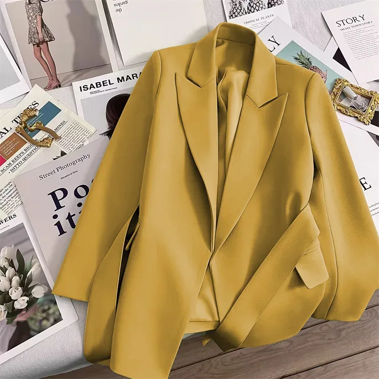 2024 Spring Autumn Suit Jacket Office Lady Fashion Elegant Commute Long Sleeve Lace Up Coat For Women 2024 Female Black Tops