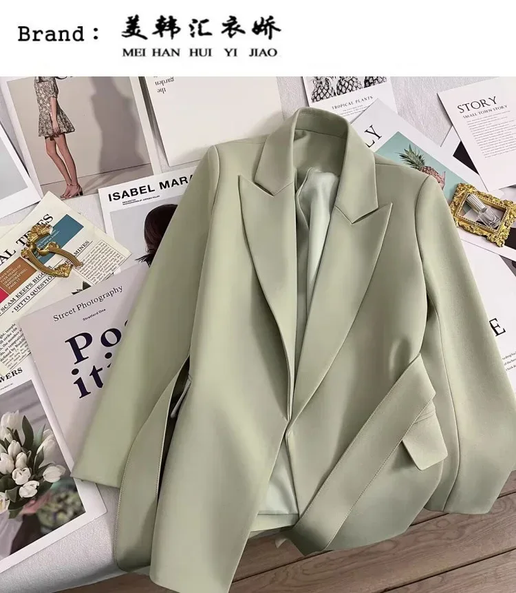 2024 Spring Autumn Suit Jacket Office Lady Fashion Elegant Commute Long Sleeve Lace Up Coat For Women 2024 Female Black Tops