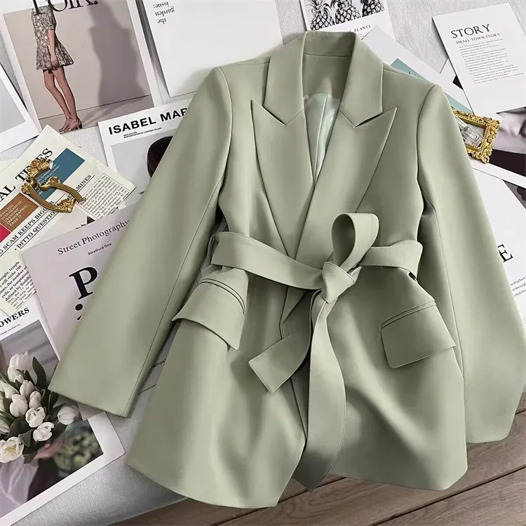 2024 Spring Autumn Suit Jacket Office Lady Fashion Elegant Commute Long Sleeve Lace Up Coat For Women 2024 Female Black Tops