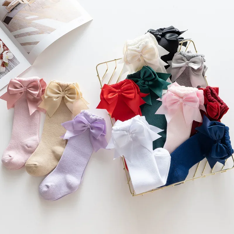 Winter Autumn Kids Knee High Socks Baby Girls Cotton Socks Big Bow Soft Toddlers Princess Children Long Socken For 0-5Years