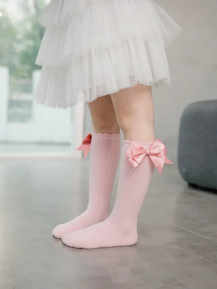 Winter Autumn Kids Knee High Socks Baby Girls Cotton Socks Big Bow Soft Toddlers Princess Children Long Socken For 0-5Years