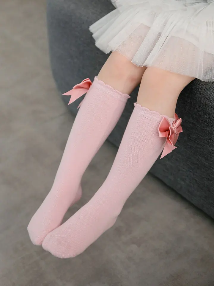 Winter Autumn Kids Knee High Socks Baby Girls Cotton Socks Big Bow Soft Toddlers Princess Children Long Socken For 0-5Years