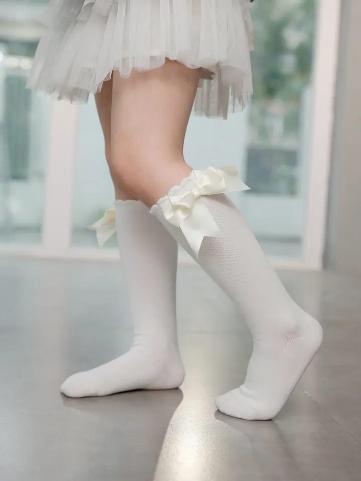 Winter Autumn Kids Knee High Socks Baby Girls Cotton Socks Big Bow Soft Toddlers Princess Children Long Socken For 0-5Years