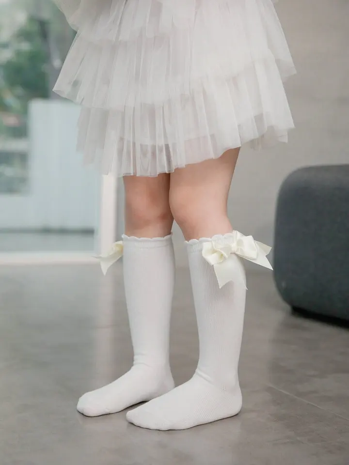 Winter Autumn Kids Knee High Socks Baby Girls Cotton Socks Big Bow Soft Toddlers Princess Children Long Socken For 0-5Years