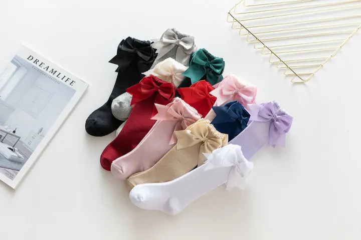 Winter Autumn Kids Knee High Socks Baby Girls Cotton Socks Big Bow Soft Toddlers Princess Children Long Socken For 0-5Years