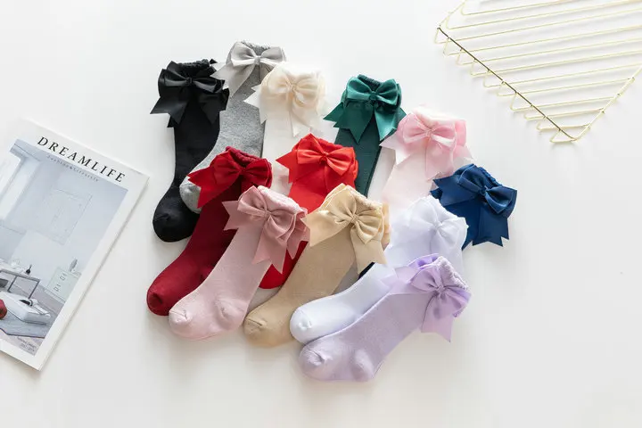 Winter Autumn Kids Knee High Socks Baby Girls Cotton Socks Big Bow Soft Toddlers Princess Children Long Socken For 0-5Years