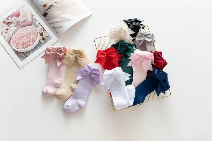 Winter Autumn Kids Knee High Socks Baby Girls Cotton Socks Big Bow Soft Toddlers Princess Children Long Socken For 0-5Years