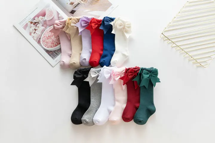 Winter Autumn Kids Knee High Socks Baby Girls Cotton Socks Big Bow Soft Toddlers Princess Children Long Socken For 0-5Years