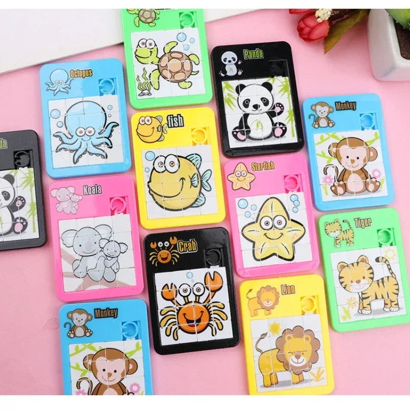 6PCS Random Number Animal Puzzle Plastic Moving Sliding Children's Early Education Jigsaw Puzzle Toy School Kindergarten Gift