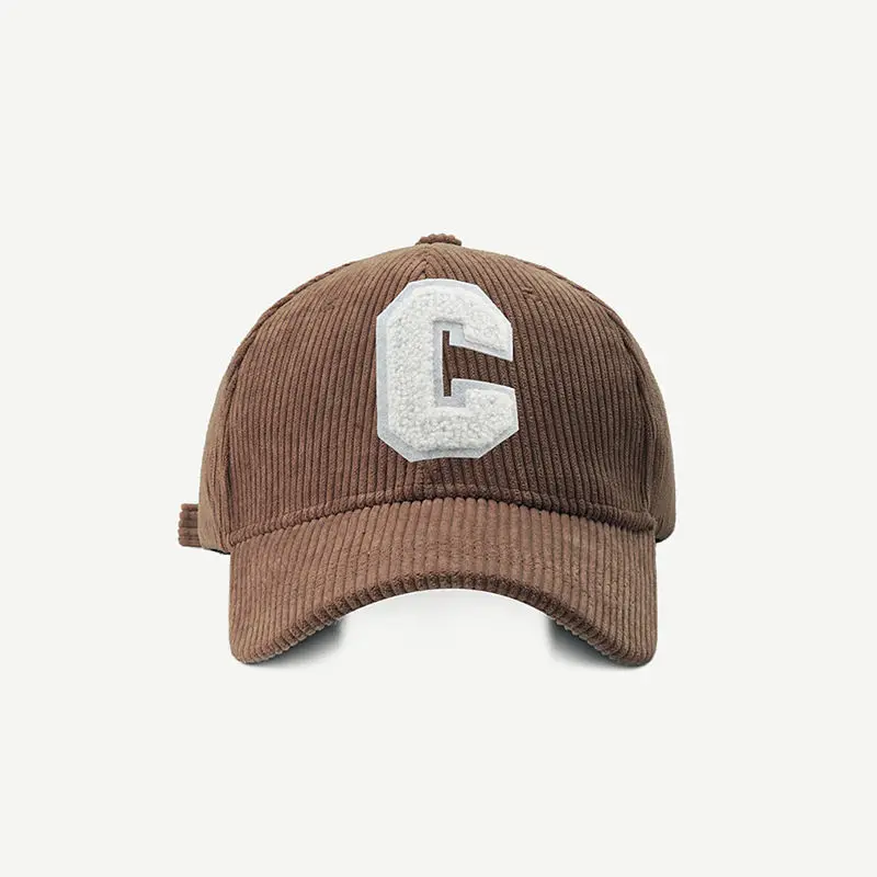 Big C Letter Corduroy Baseball Cap For Men Women Autumn Winter Adjustable Ponytail Sports Hat Unisex Hip Hop Caps Streetwear