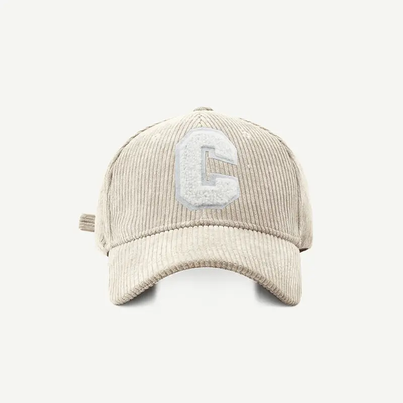 Big C Letter Corduroy Baseball Cap For Men Women Autumn Winter Adjustable Ponytail Sports Hat Unisex Hip Hop Caps Streetwear