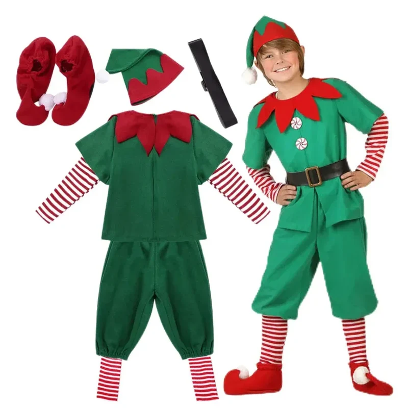 2024 Christmas Clothing Set Boy Girl Family Matching Outfit Kid Adult Santa Claus Cosplay Costume Hat Socks Pant Elf Clothes