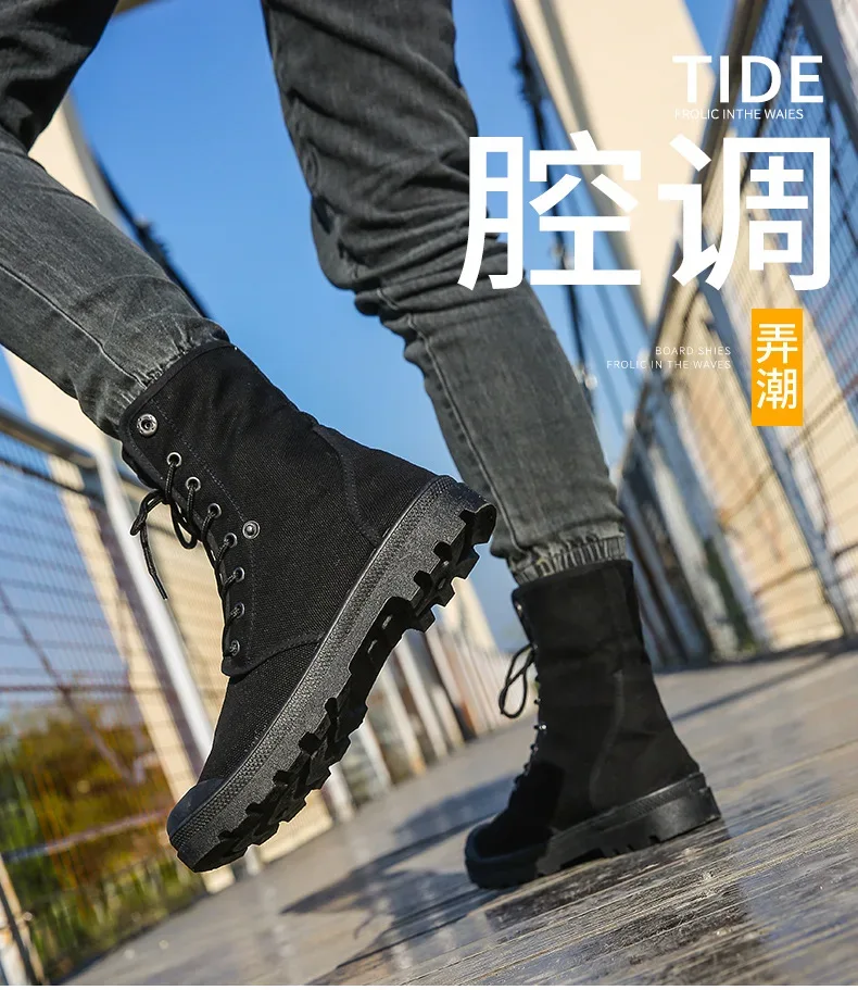 2024 Men's Fashion Canvas Shoes Spring and Autumn Outdoor Shoes Thick-soled High-top Shoes Cuff Shoes Fashion Sports Shoes