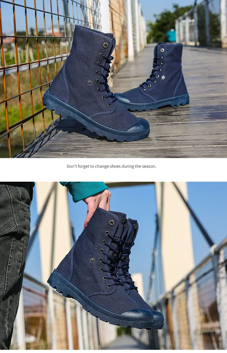 2024 Men's Fashion Canvas Shoes Spring and Autumn Outdoor Shoes Thick-soled High-top Shoes Cuff Shoes Fashion Sports Shoes