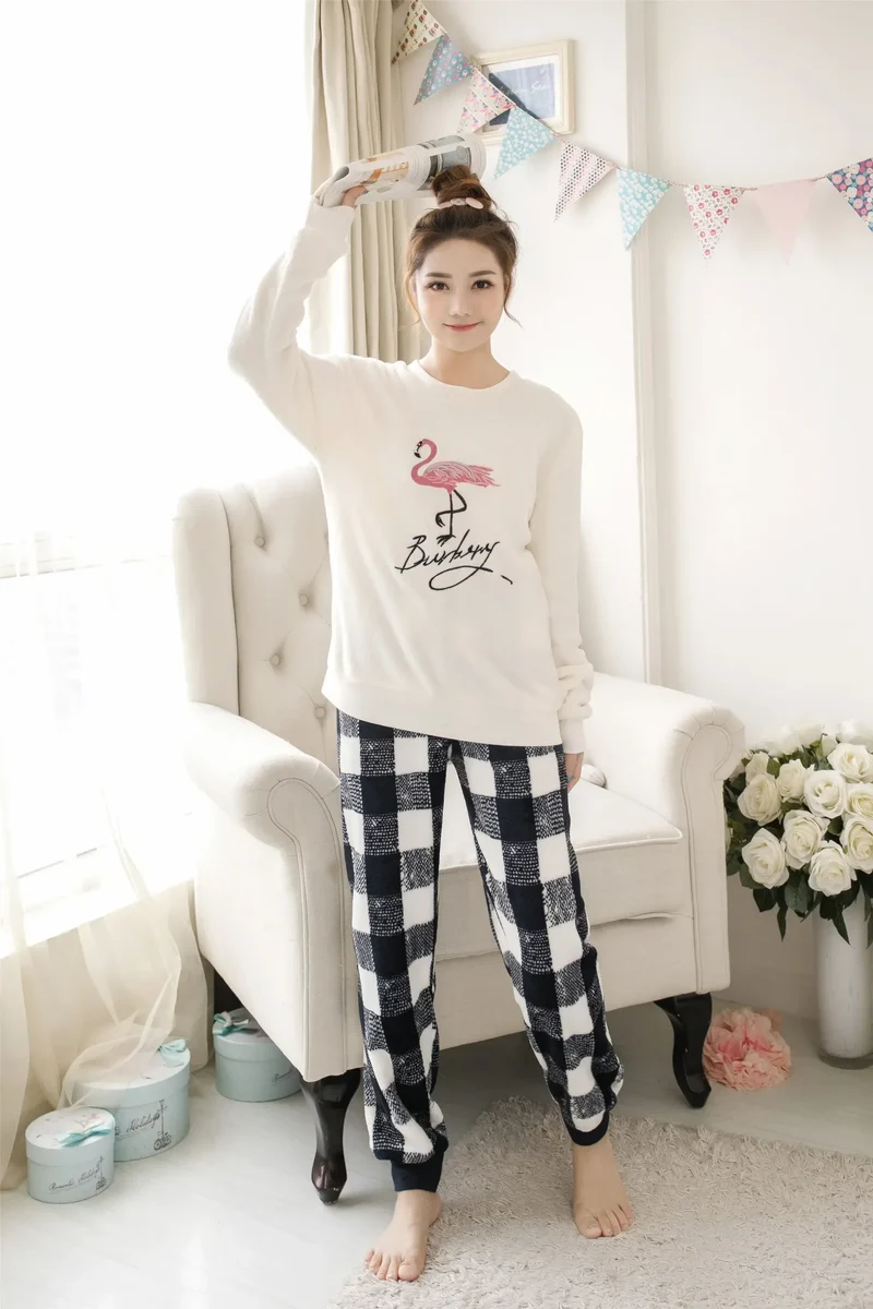 Women Pajamas Autumn Winter Flannel Warm Woman Sleepwear Korean cute Cartoon Pajama Set Fashion Pijama Mujer Home Cloth Pyjamas