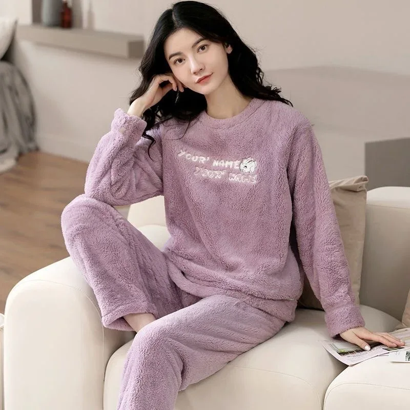 Women Pajamas Autumn Winter Flannel Warm Woman Sleepwear Korean cute Cartoon Pajama Set Fashion Pijama Mujer Home Cloth Pyjamas