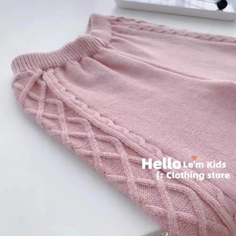 Girls Autumn Knitting Sweater Sets Pullover Girls Clothing Sets Winter Korean Sweater Pants Children Knitted Wool Trouser Suits