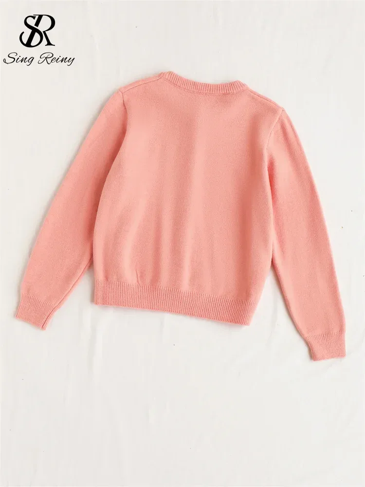 SINGREINY Knitted Solid Soft Sweater Cardigan Ladies O-Neck Full Sleeves Pearls Buttons Chic Design Autumn Casual Warm Pullover