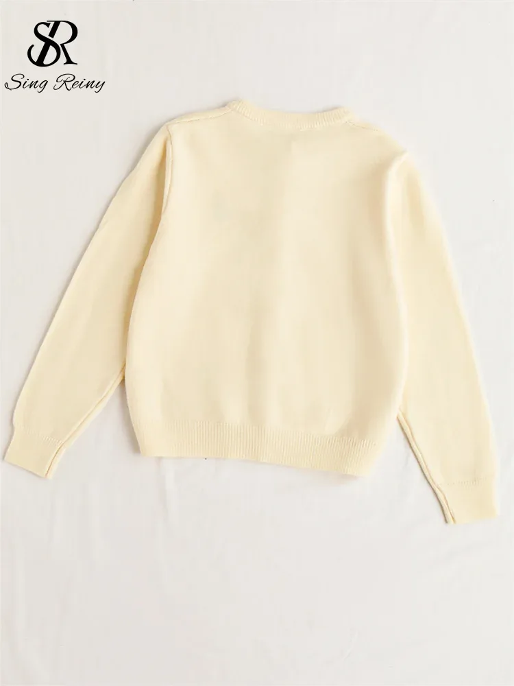 SINGREINY Knitted Solid Soft Sweater Cardigan Ladies O-Neck Full Sleeves Pearls Buttons Chic Design Autumn Casual Warm Pullover