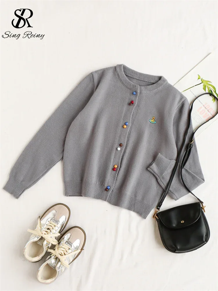 SINGREINY Knitted Solid Soft Sweater Cardigan Ladies O-Neck Full Sleeves Pearls Buttons Chic Design Autumn Casual Warm Pullover