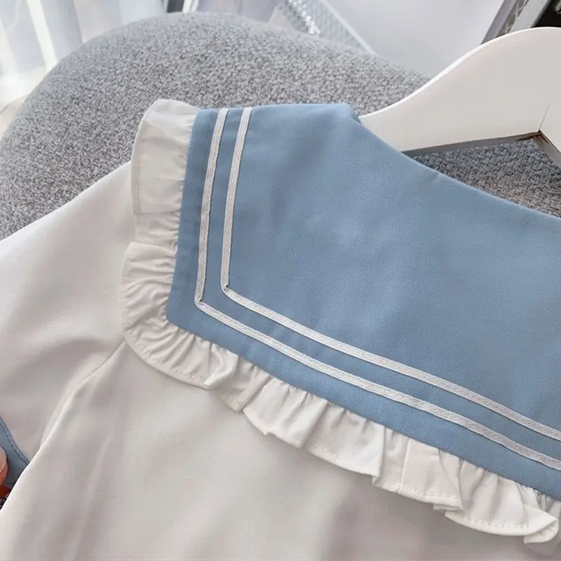 2025 autumn winter sailor T shirt blouse + jk pleated skirt toddler girls cotton teenager children 6 7 8 9 10 11 12 year